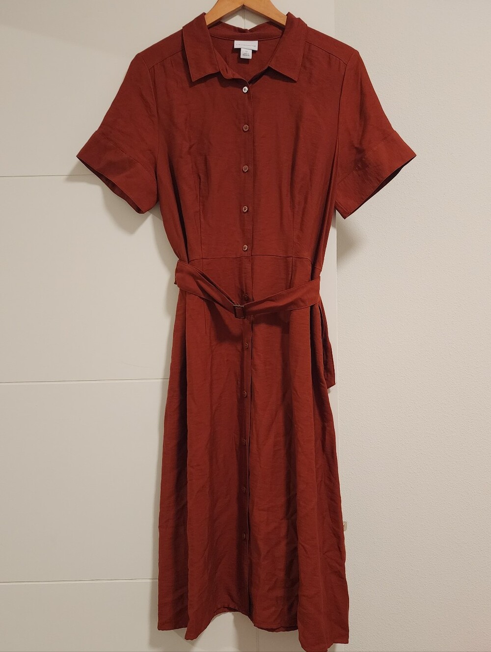 Liz Claiborne Short-sleeve Button Up Belted Midi Shirt Dress